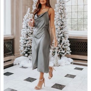 Magnolia Boutique
Draped Grey Satin Midi Dress
